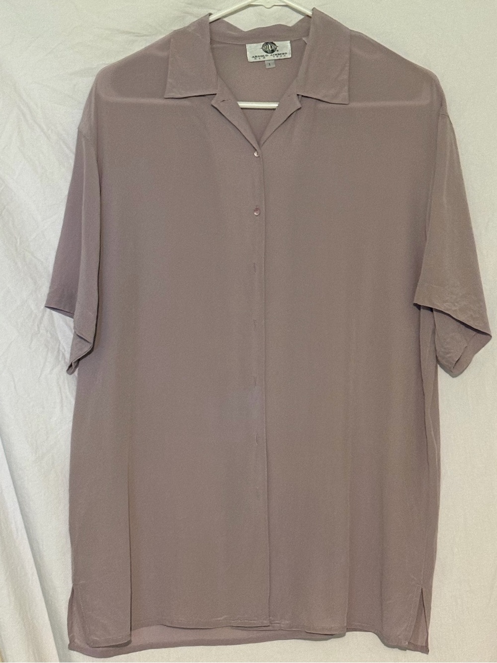 Arnold Zimberg Luxury 100% Silk Short Sleeve Shirt Lilac Minimalist Luxury